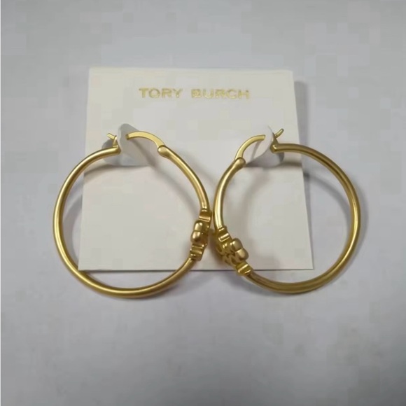 Tory Burch Gold Hoop Earrings with Bead Detail - Picture 13 of 16